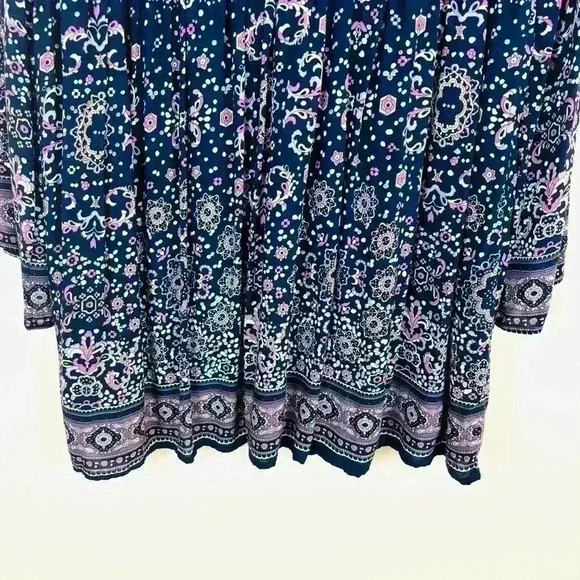 Altar’d State Navy/Pink Floral Long Sleeve Rayon Hippie 70’s Mini Dress Size L - Picture 12 of 14